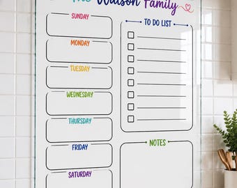 Planificador familiar de acrílico transparente, pizarra magnética para lista de tareas semanales, organizador de pared para la cocina.