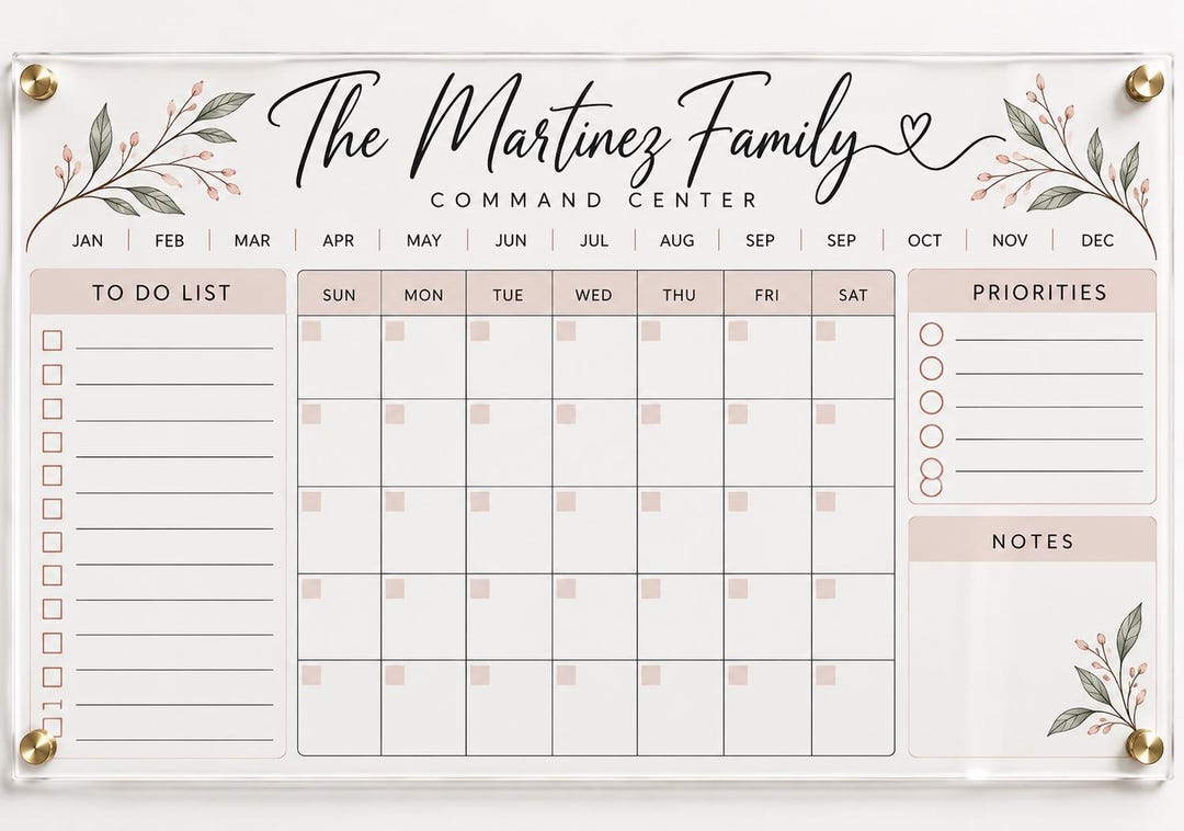 Personalized Acrylic Family Planner, Custom Command Center, Monthly ...