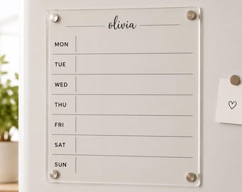 Planificador familiar personalizado de acrílico transparente, calendario semanal de cocina, tablero organizador de pared, lista de tareas magnética, planificador de horarios del hogar.
