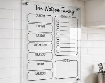 Planificador familiar de acrílico transparente, pizarra de calendario semanal personalizada, organizador de pared de cocina, lista de tareas magnética