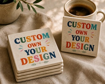 Posavasos de cerámica personalizados de 9,5 x 9,5 cm, posavasos con monograma, posavasos personalizados para el hogar y la oficina, idea de regalo de cerámica única.