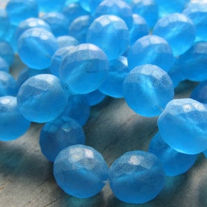 Czech Glass Bead Fire Polished 12mm Frosted Aqua Blue 1 Strand