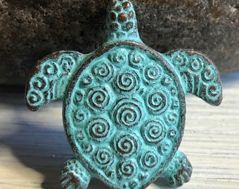 Greek Mykonos Green Patina Spiral Turtle Pendant 29mm Qty 1