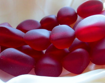 Sea Glass Bead Nugget Cherry Red 10mm-15mm Qty 6