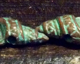 Mykonos Greek Casting Patterned Conch Shell Charm 16mm x 7mm Green Patina Qty 3