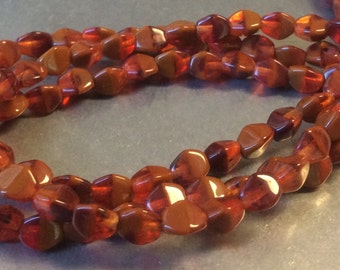 Czech Pinch Bead 5mm X 3mm AZAFRAN Transparent Orange and Opaque Red Brown Mix 1 Strand