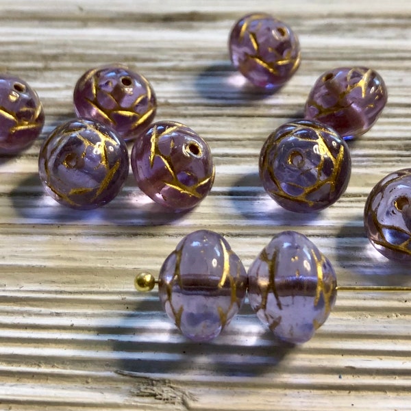 Czech Rosebud Beads 10mm/9mm Alexandrite Bronze Patina QTY 10