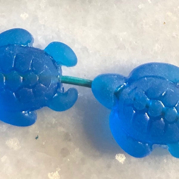 Cultured Sea Glass Sea Turtle Bead Large Hole 20mm x 15mm Pacific Blue QTY 1