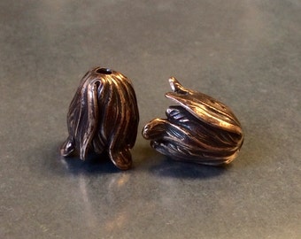 Small Tulip Bead Cap Antique Copper Plated Brass 11mm x 9mm Qty 2