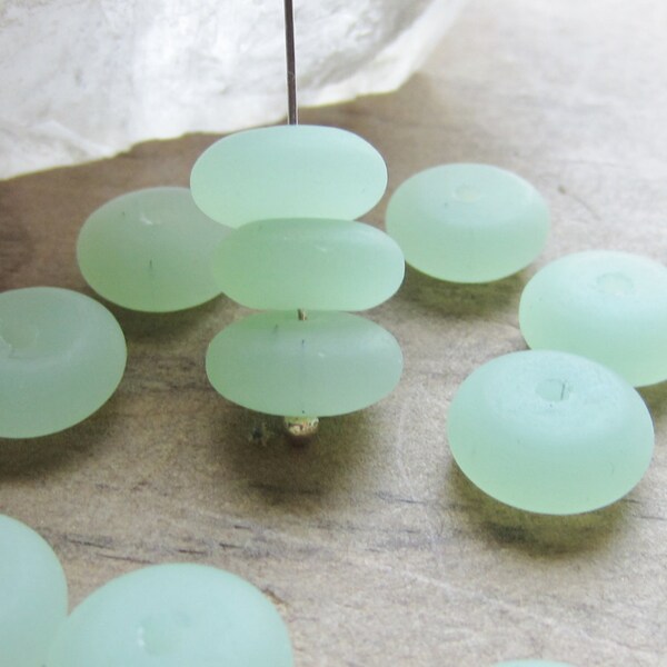 Sea Glass Rondelle Bead Opaque Seafoam Green 11mm x 4mm QTY 14