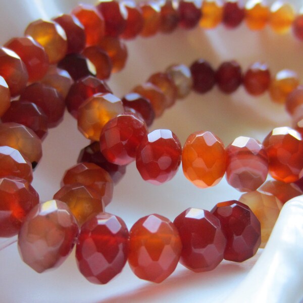 Natural Carnelian Bead Faceted Rondelles 8 mm x 5 mm 1 8 Inch Strand or 34 Beads