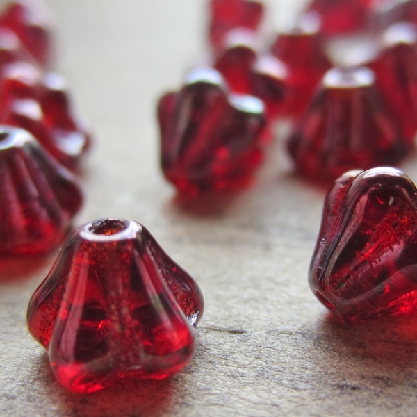 Czech Glass Bead Baby Bell Flower 4/6mm Siam Ruby Vega QTY 15