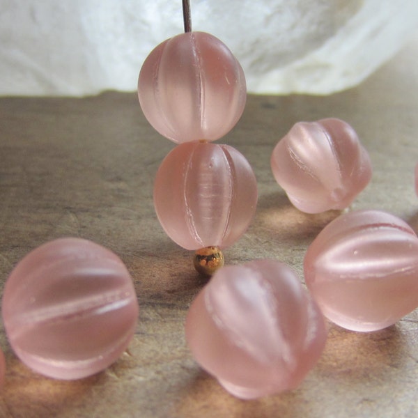 Czech Fluted Melon Bead 8mm Peach Matte QTY 20