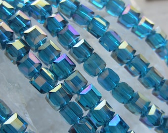 Crystal Cube Bead Teal AB 4mm 1Strand