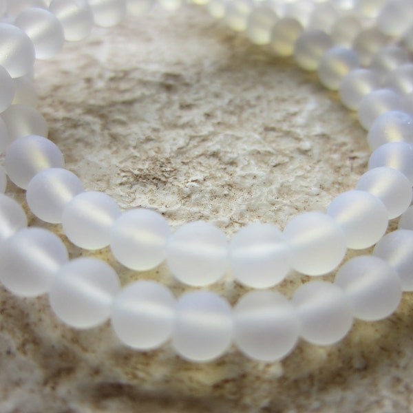 Sea Glass Beads Opaqaue White Opal 4mm Round 1 Strand