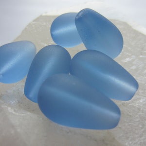 Sea Glass Teardrop Beads Light Sapphire 16mm x 10mm QTY 4