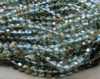 Czech Glass Bead 4mm Fire Polish Aqua Celsian 1 Strand