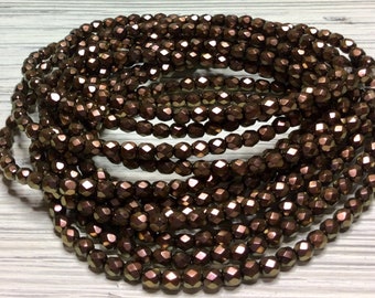 Czech 4mm Fire Polish Bead Matte Dark Bronze 1 Strand