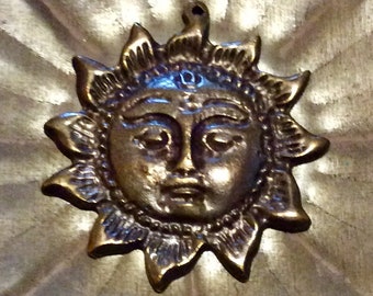 Mykonos Greek Casting Sun Pendant 55mm x 51mm BALI SUNRISE Antique Brass  Qty 1