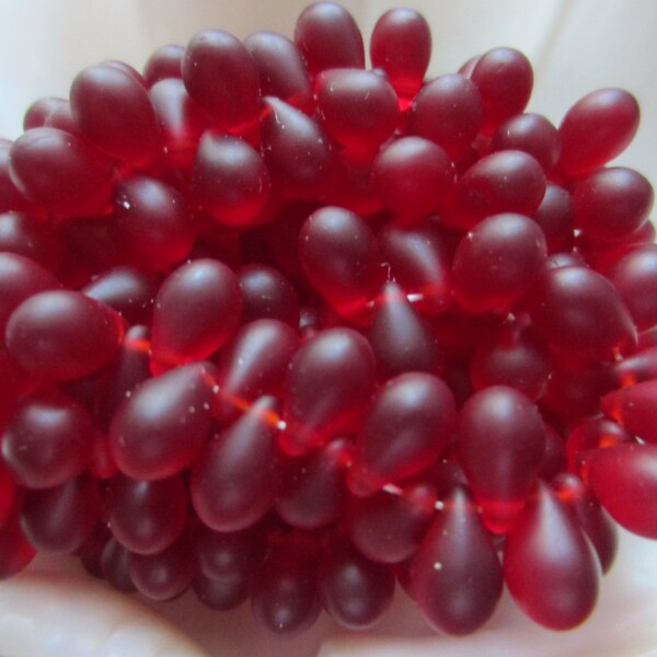 Czech Glass Teardrop Bead Dark Red Matte 9mm x 6mm QTY 25