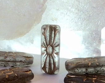 Czech Glass Etched Flower Bead Mystic Crystal Matte Gold Finish 20mm x 8mm Qty 10