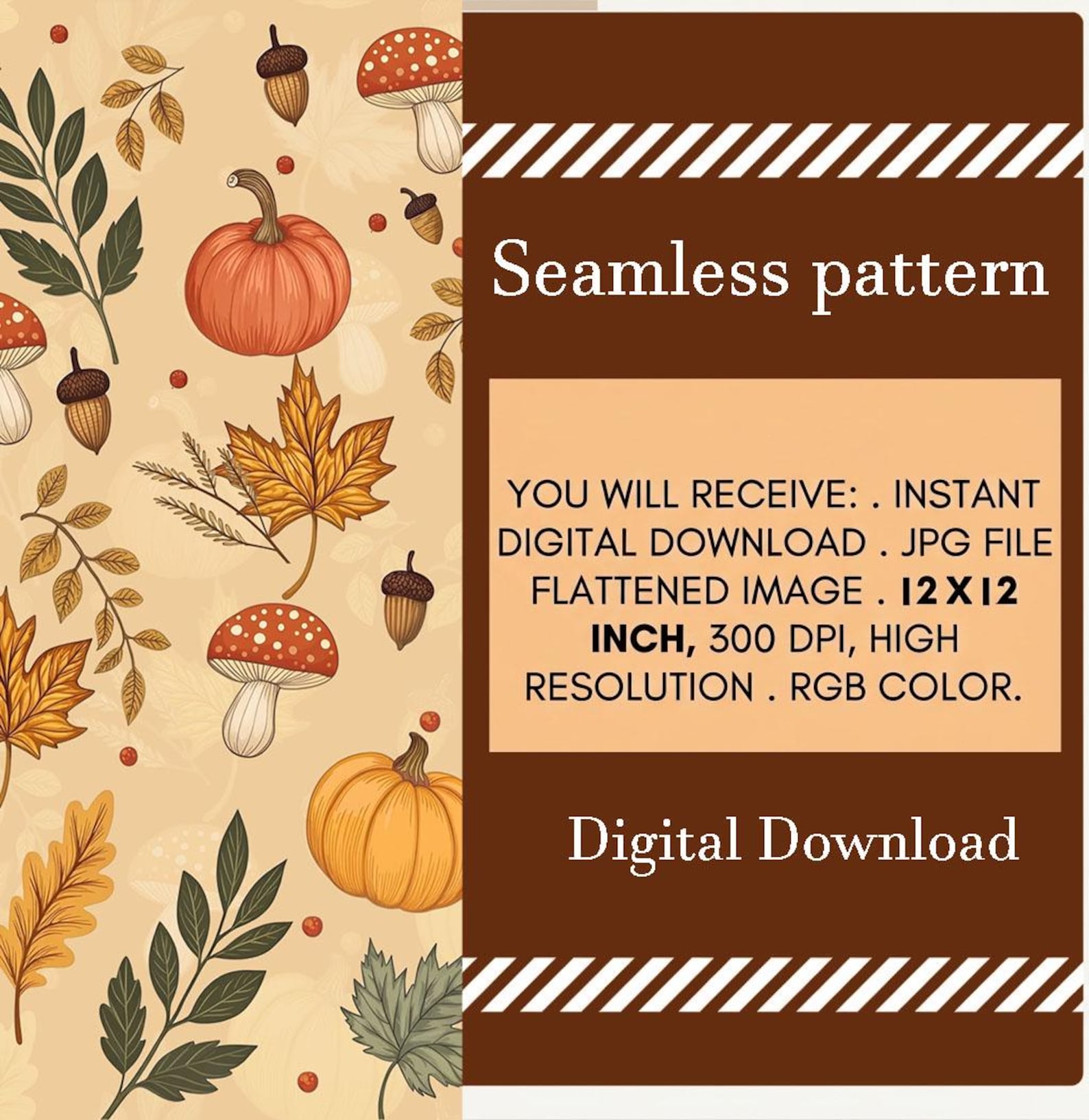 Retro Pattern Backing Paper Autumn Woodland Seamless Pattern Bundle, Vintage Pumpkin Mushroom ...