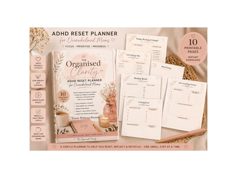 ADHD Reset Planner for Overwhelmed Mums, Daily Organiser, Low Energy ...