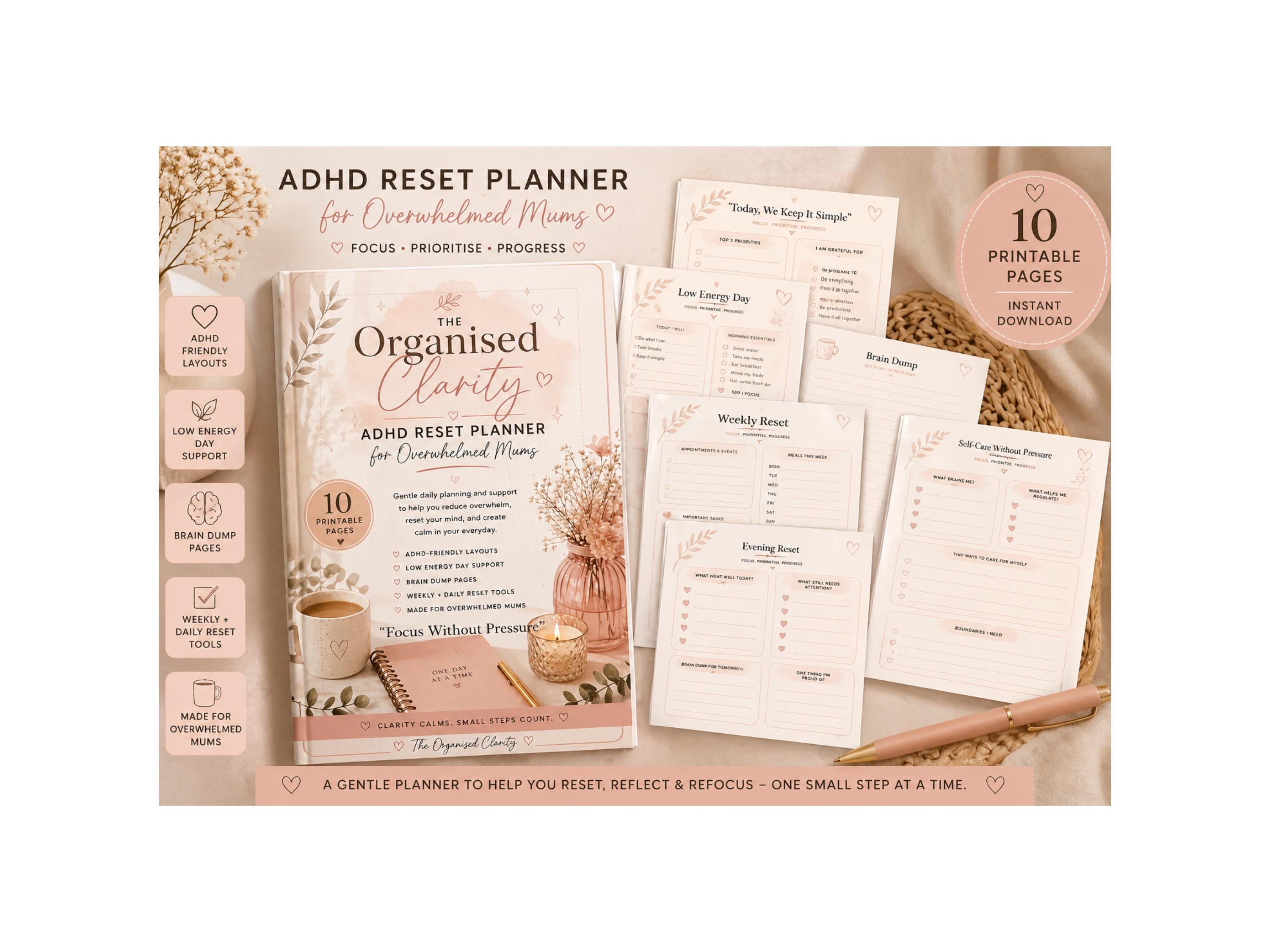 ADHD Reset Planner for Overwhelmed Mums, Daily Organiser, Low Energy ...