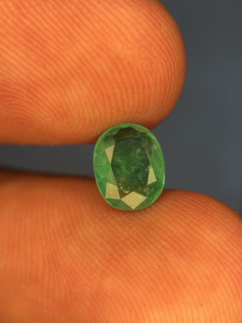 1.58 Ct Natural Chitral Emerald, Pakistan, Faceted Green Gemstone (8.5x7x4.5mm) image 2
