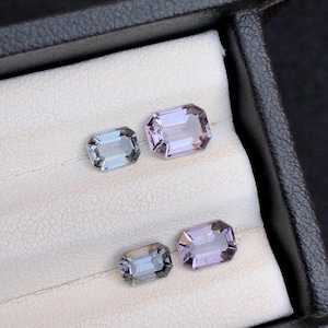 Spinello taglio smeraldo da 3,60 carati, perfetto per orecchini. Una gemma sfaccettata di ottima qualità proveniente dalla Birmania, ideale per la creazione di gioielli. Perfetta anche come regalo per persone speciali.