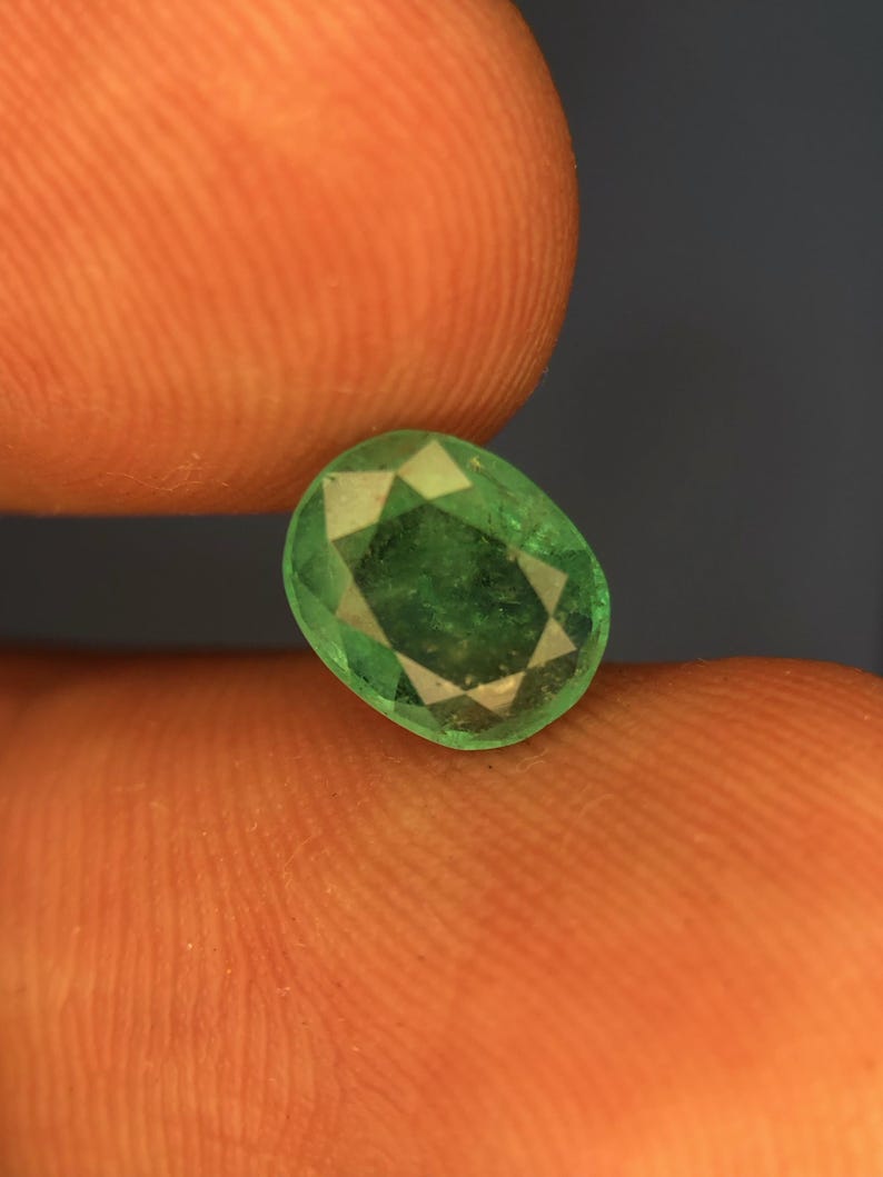1.58 Ct Natural Chitral Emerald, Pakistan, Faceted Green Gemstone (8.5x7x4.5mm) image 11