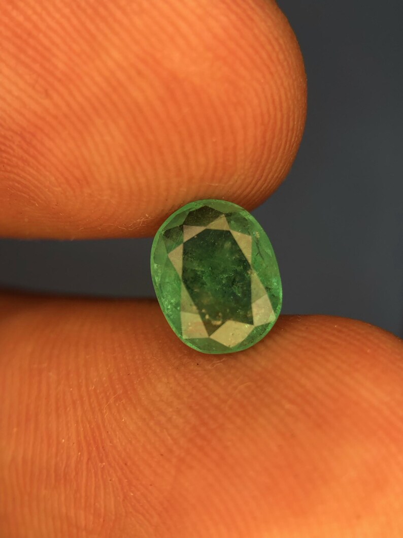 1.58 Ct Natural Chitral Emerald, Pakistan, Faceted Green Gemstone (8.5x7x4.5mm) image 3