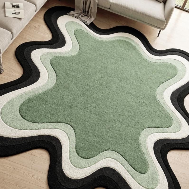 Modern Hand Tufted Abstract Shape Wool Area Rug Pastel Green, White ...
