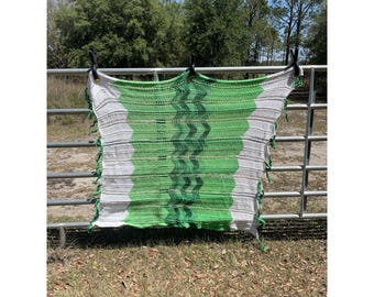 VTG handgemaakte gehaakte Afghaanse plaid groentinten chevron grandmacore cabincore