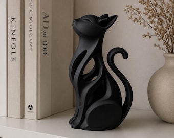 Abstract Cat Sculpture Decor, Minimalist Cat Figurine, Modern Cat Statue, Japandi Shelf Decor, Nordic Home Accent, Cat Lover Gift
