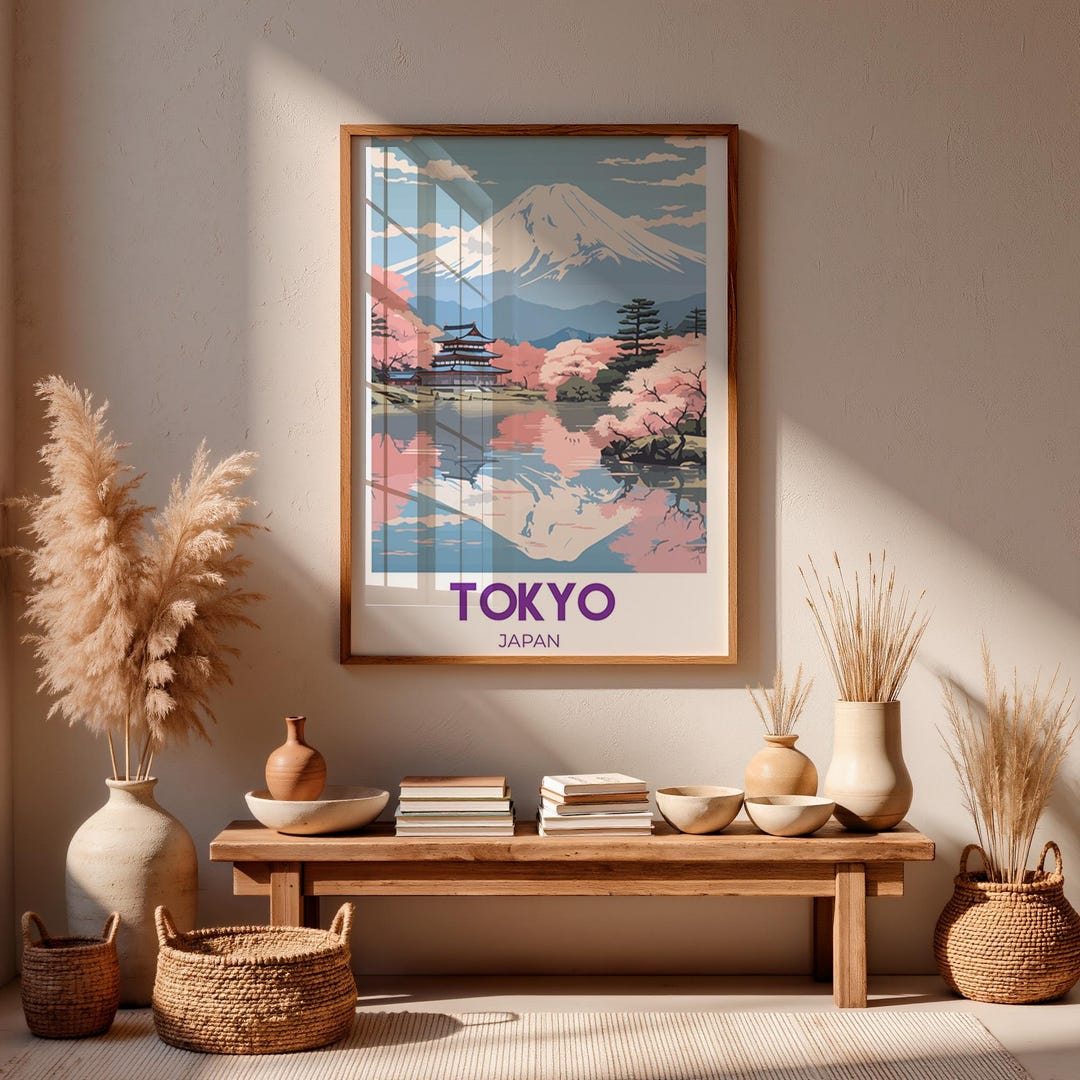 Mount Fuji Tokyo Japan Vintage Poster Art Print | Retro Cherry Blossom ...