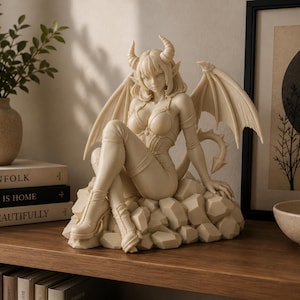 Fantasy Succubus Skulptur, Gotisk Demonflicka Dekor, Mörk Fantasie Figur, Bevingad Djävulsstaty, Gotisk Hylla Dekor, PLA Figur, Unik Gåva
