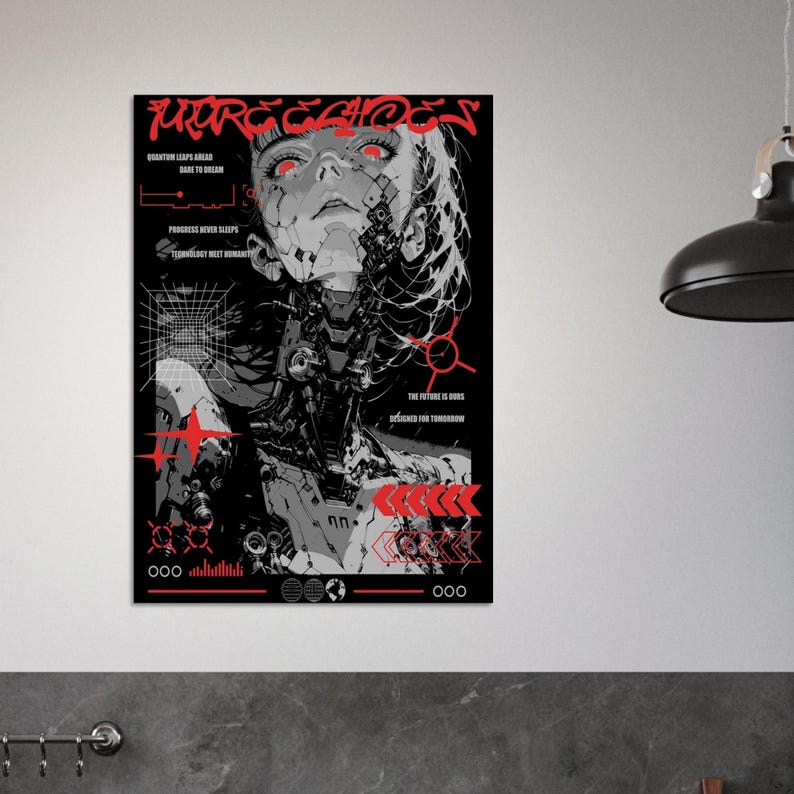 FUTURE ECHOES Dystopian Cyberpunk Poster | Sci-Fi Android Graphic Print | Neo-Tokyo Techwear Aesthetic | | Unframed image 12