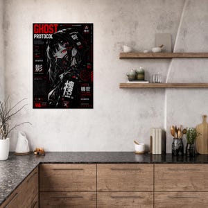 Ghost Protocol Cyberpunk Poster, Anime Wall Art Print, Cyber Ninja Artwork, Futuristic Japanese Decor, Red Neon Manga Poster image 16