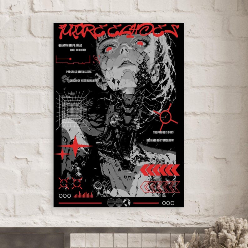 FUTURE ECHOES Dystopian Cyberpunk Poster | Sci-Fi Android Graphic Print | Neo-Tokyo Techwear Aesthetic | | Unframed image 8