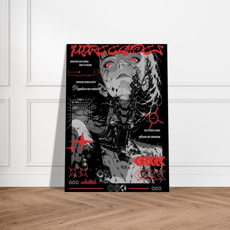 FUTURE ECHOES Dystopian Cyberpunk Poster | Sci-Fi Android Graphic Print | Neo-Tokyo Techwear Aesthetic | | Unframed image 15