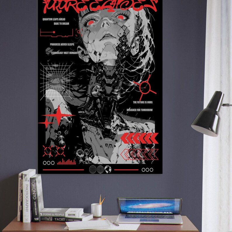 FUTURE ECHOES Dystopian Cyberpunk Poster | Sci-Fi Android Graphic Print | Neo-Tokyo Techwear Aesthetic | | Unframed image 10