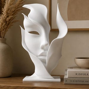 Abstract Face Sculpture | Modern Minimalist Home Decor | Surreal Woman Statue | Contemporary Art Decor | Japandi Shelf Accent