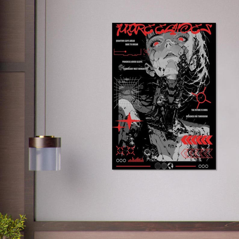 FUTURE ECHOES Dystopian Cyberpunk Poster | Sci-Fi Android Graphic Print | Neo-Tokyo Techwear Aesthetic | | Unframed image 14