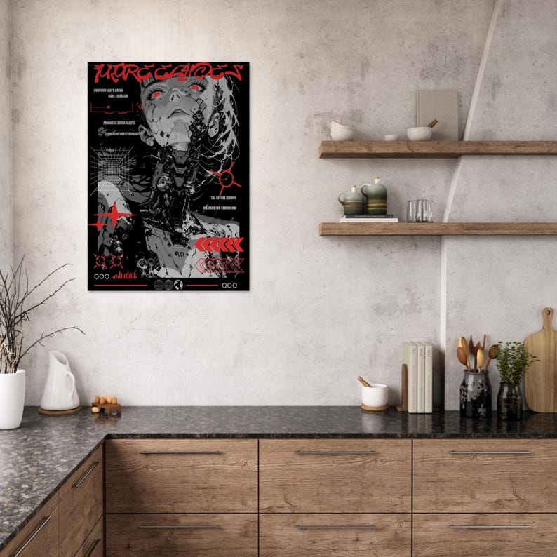 FUTURE ECHOES Dystopian Cyberpunk Poster | Sci-Fi Android Graphic Print | Neo-Tokyo Techwear Aesthetic | | Unframed image 11