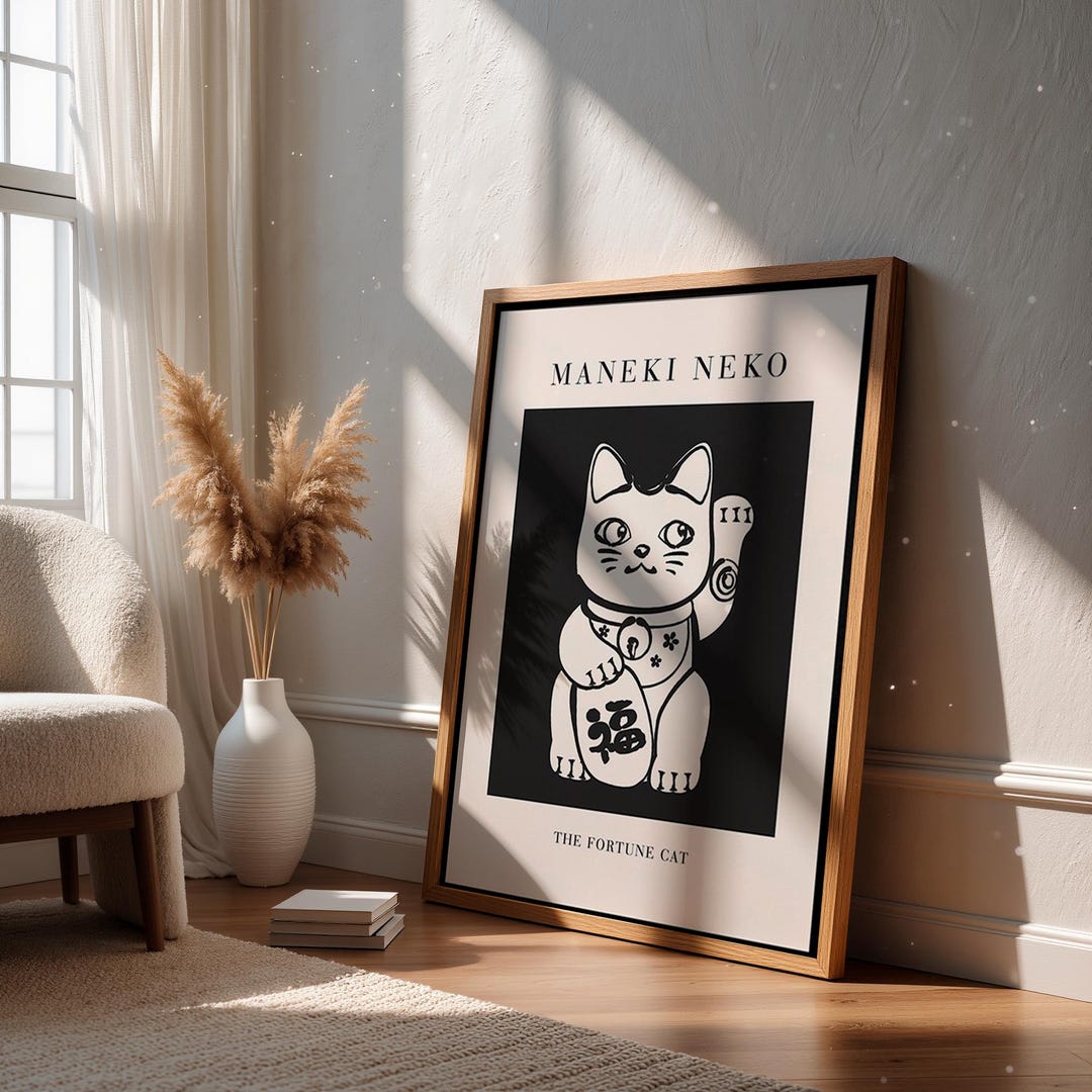 Fortune Cat Poster | Maneki-neko Lucky Cat Wall Art | Japanese ...