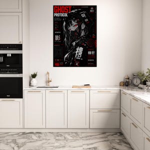 Ghost Protocol Cyberpunk Poster, Anime Wall Art Print, Cyber Ninja Artwork, Futuristic Japanese Decor, Red Neon Manga Poster image 6