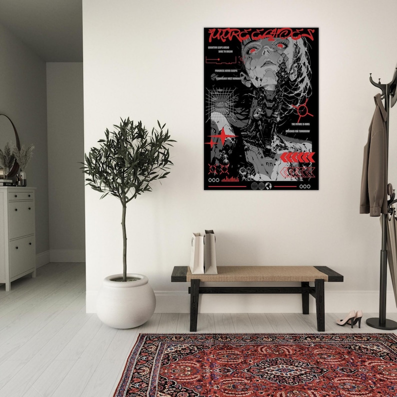 FUTURE ECHOES Dystopian Cyberpunk Poster | Sci-Fi Android Graphic Print | Neo-Tokyo Techwear Aesthetic | | Unframed image 7