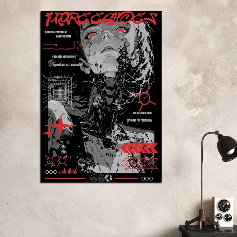 FUTURE ECHOES Dystopian Cyberpunk Poster | Sci-Fi Android Graphic Print | Neo-Tokyo Techwear Aesthetic | | Unframed image 4