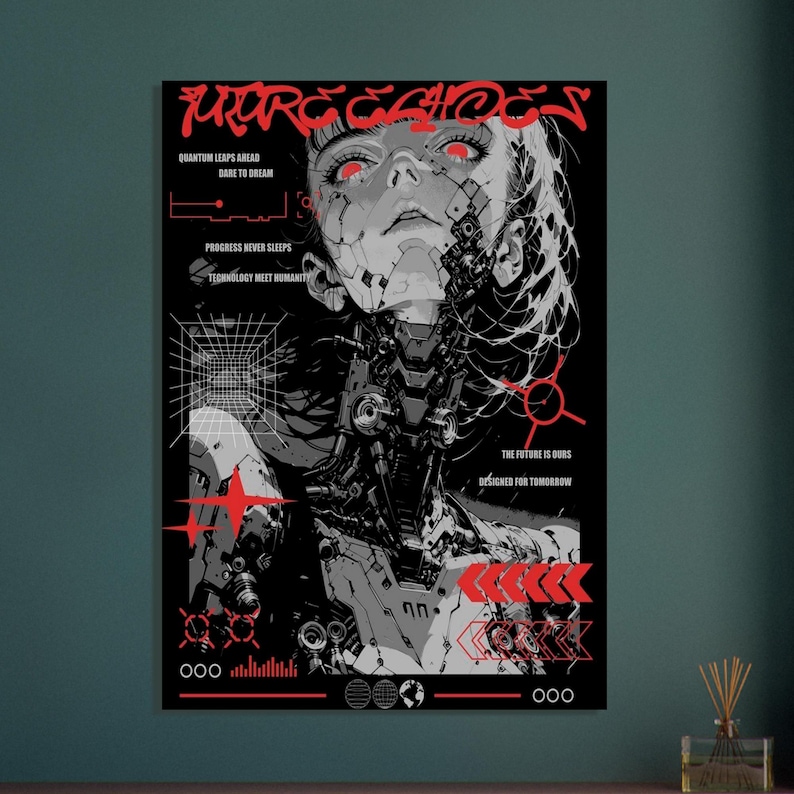 FUTURE ECHOES Dystopian Cyberpunk Poster | Sci-Fi Android Graphic Print | Neo-Tokyo Techwear Aesthetic | | Unframed image 9